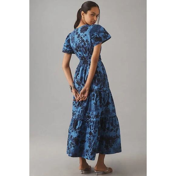 nwt by ANTHROPOLOGIE sz L Somerset Maxi Dress: Blue Floral - Picture 2 of 5